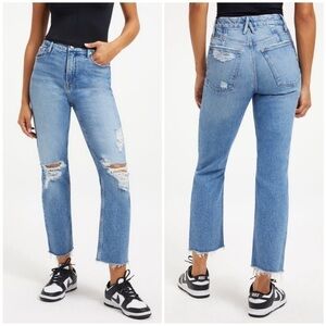 Good American Good Icon Crop High Rise Straight Leg Denim Blue Jeans Sz 4//27